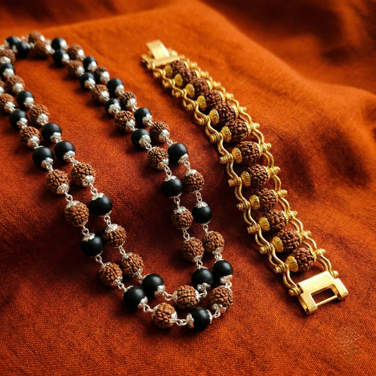 Divine Energy Combo – Karungali Mala & Rudraksha Bracelet