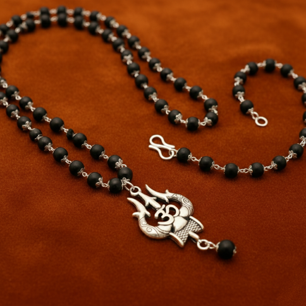 Karungali Mala & Bracelet Combo with Trishul Pendant