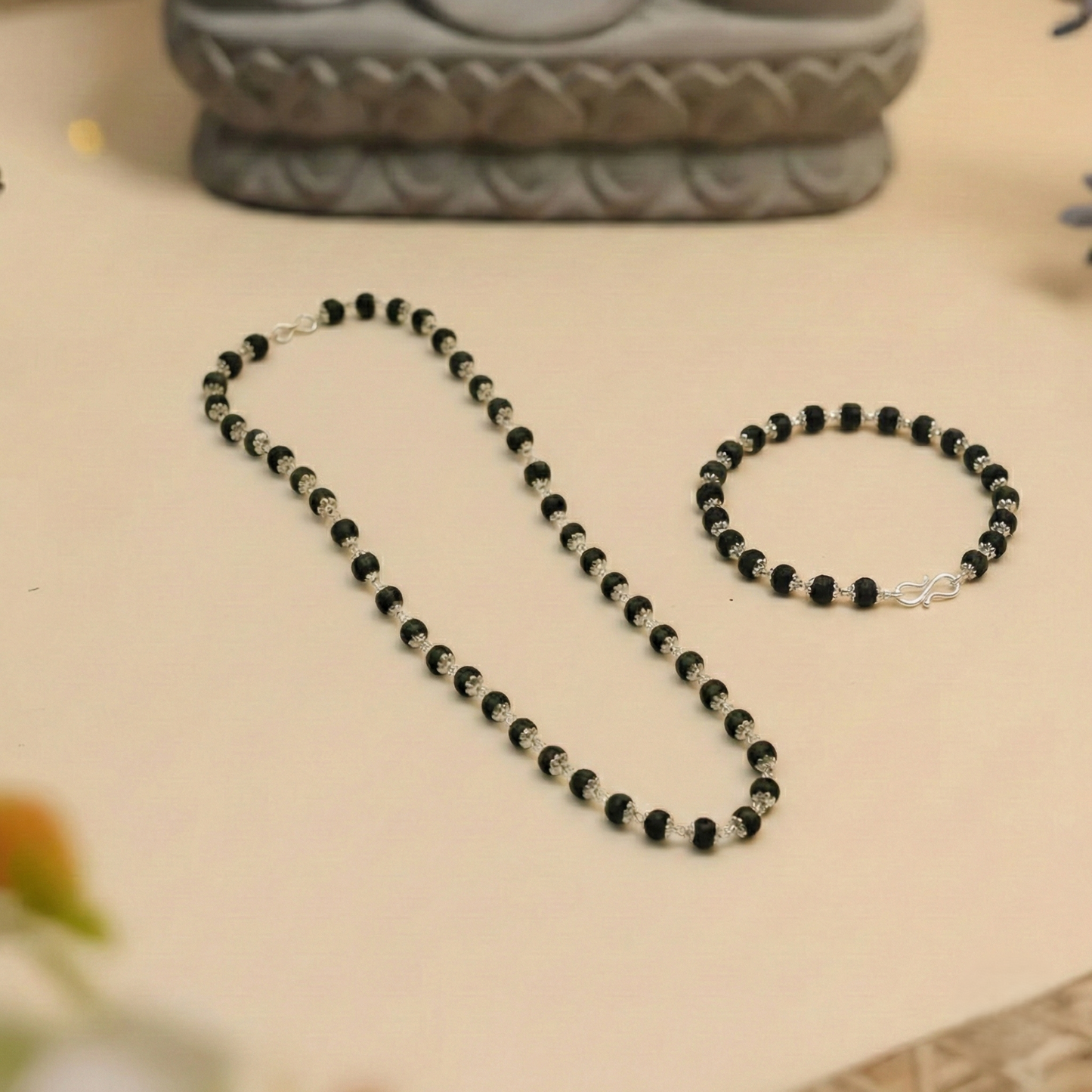 Silver Karungali Mala + Bracelet Combo Offer