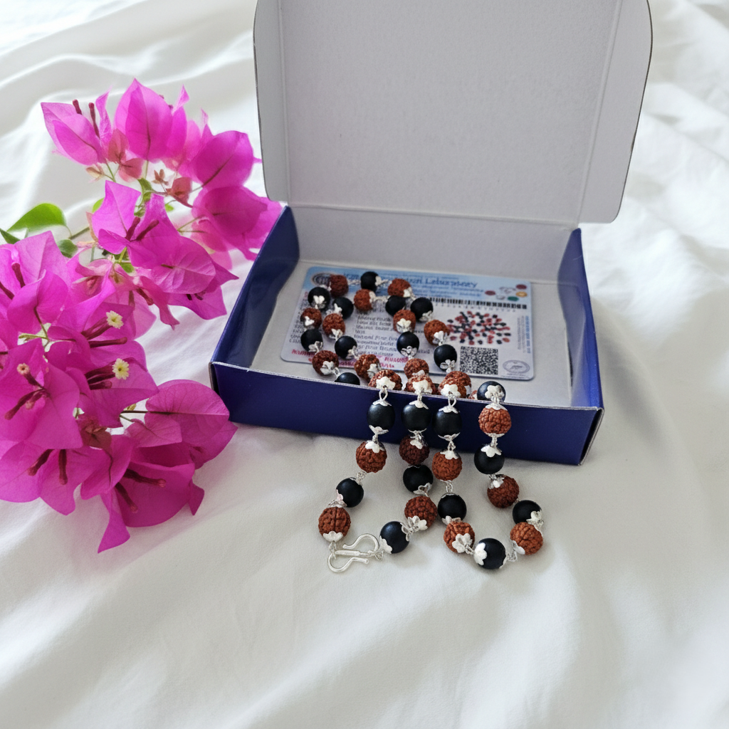 Panchmukhi Rudraksha & Karungali Beads Mala