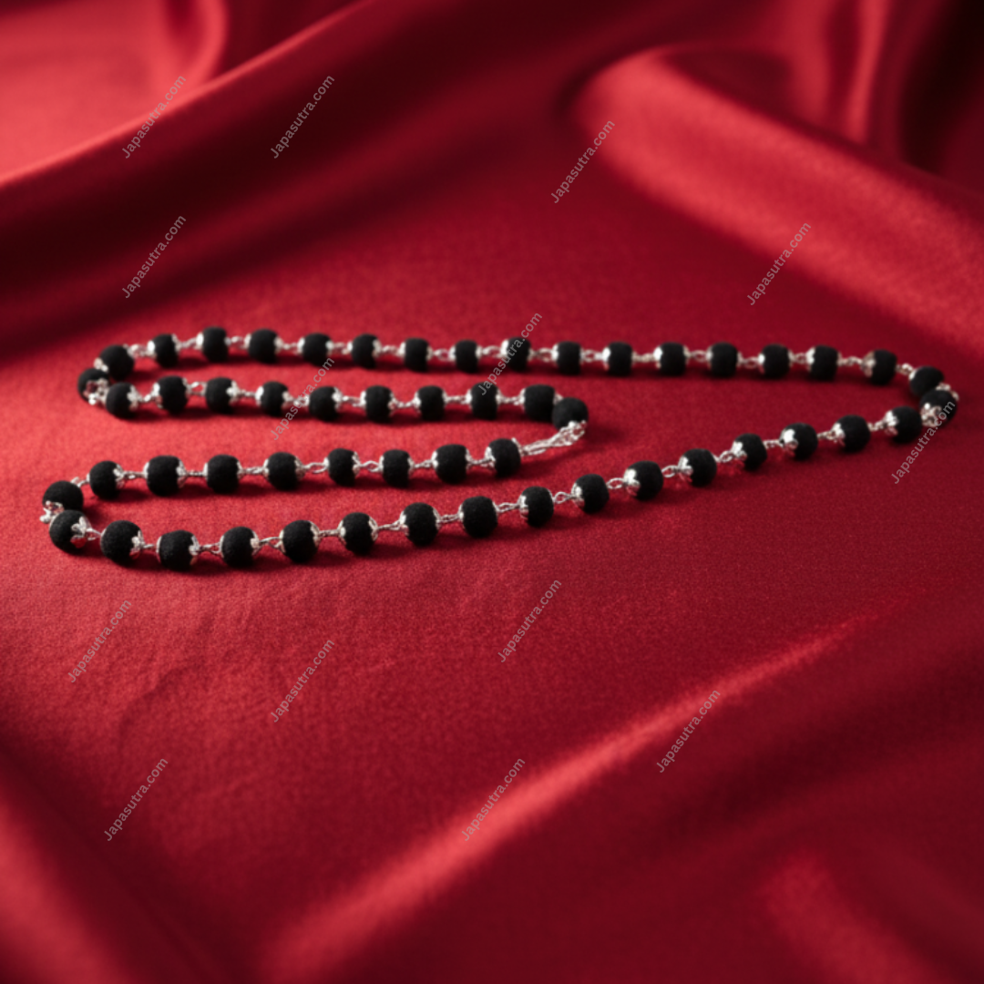 Silver Karungali Mala – 6.5mm | 54 Beads | 22 Inches – Premium Spiritual Protection Mala