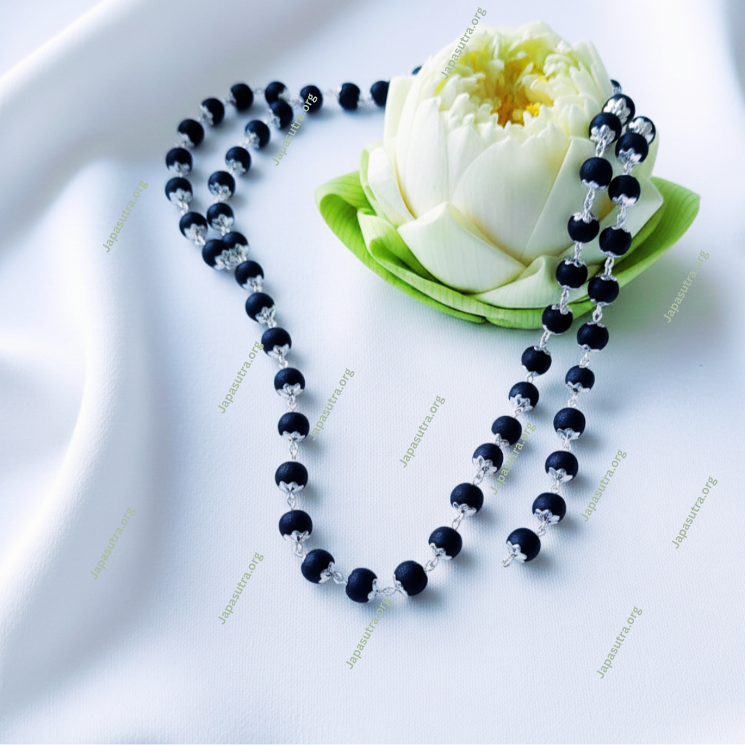 Silver Karungali Mala – 6.5mm | 54 Beads | 22 Inches – Premium Spiritual Protection Mala