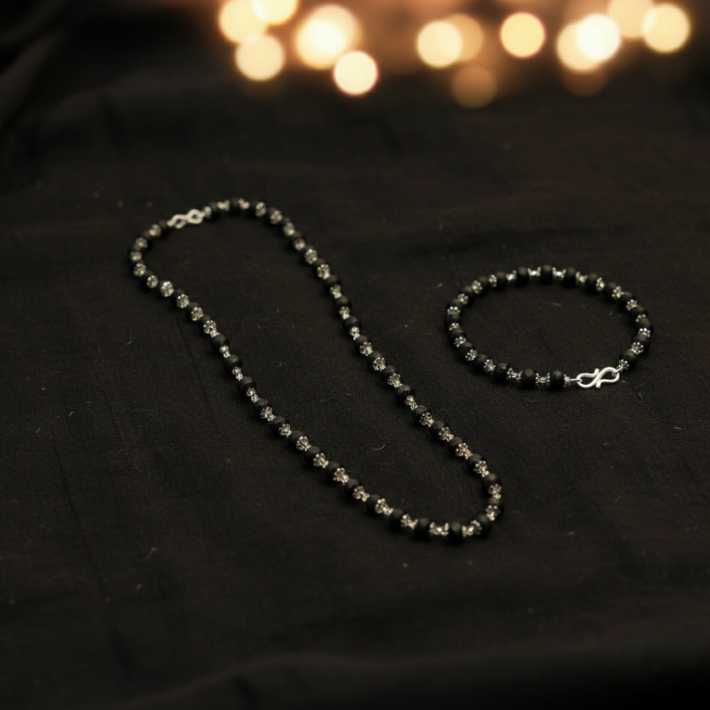 Silver Karungali Mala + Bracelet Combo Offer