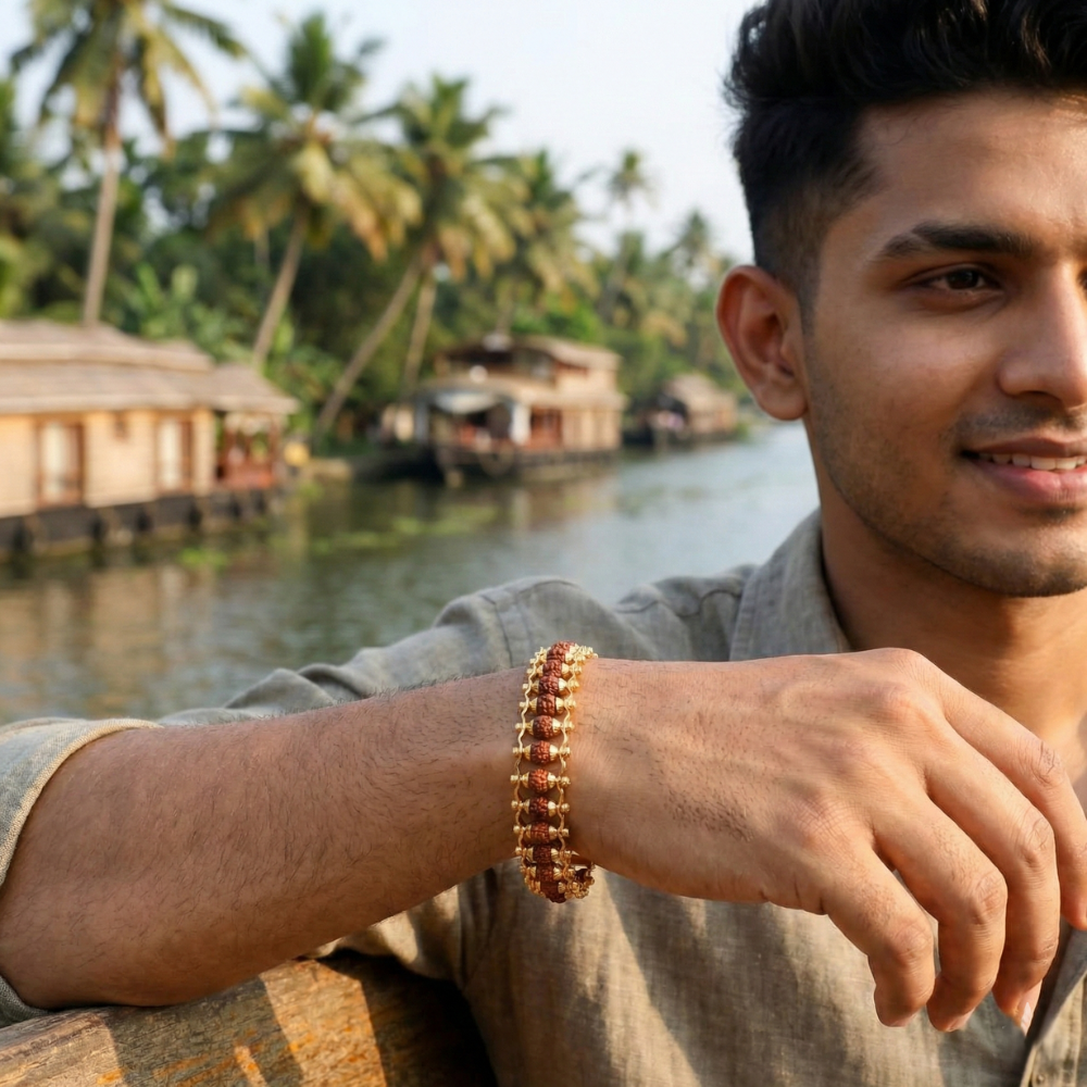 Gold Plated Modern Rudraksha Bracelet