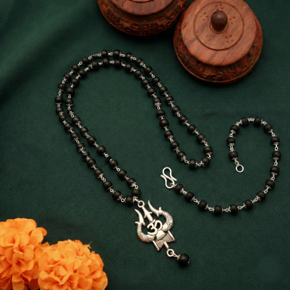 Karungali Mala & Bracelet Combo with Trishul Pendant