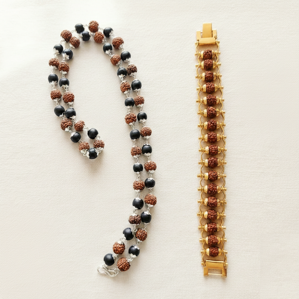Divine Energy Combo – Karungali Mala & Rudraksha Bracelet